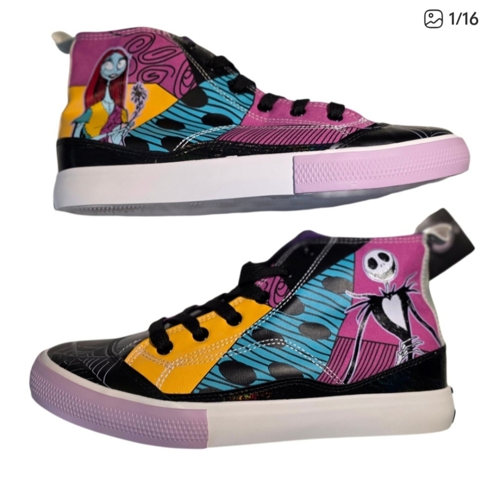 Jack & Sally Disney Hightop Sneakers Womens 9.5 Nightmare Before Christmas NEW